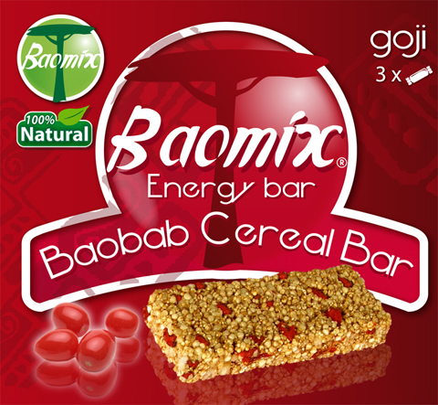 agoji - emballage baomix V13 Barres de céréales Baomix aux baies de Goji et à la pulpe de fruit du Baobab